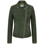 Women's Genuine Goat Suede Biker Jacket Lola Olive Green
