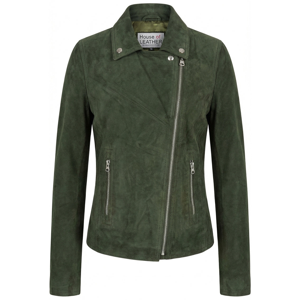 Women's Genuine Goat Suede Biker Jacket Lola Olive Green