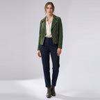 Women's Genuine Goat Suede Biker Jacket Lola Olive Green