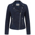 Women's Genuine Goat Suede Biker Jacket Lola Navy Blue