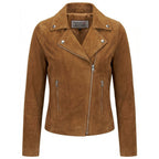 Women's Genuine Goat Suede Biker Jacket Lola Cognac