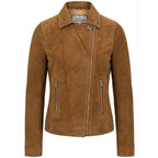 Women's Genuine Goat Suede Biker Jacket Lola Cognac