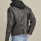 Mens Hooded Biker Leather Jacket