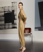 Light Brown Women's One Piece Leather Dress Jumpsuit
