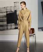 Light Brown Women's One Piece Leather Dress Jumpsuit