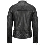 Womens Real Leather Biker Jacket Classic Cross Zip Style Molly Black