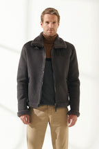 Men Aviator Dark Grey Shearling Jacket