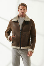 Men Aviator Brown With Off White Shearling Jacket