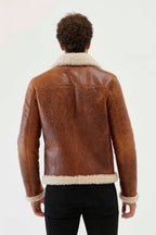Men Aviator Tan & Off White Shearling Jacket
