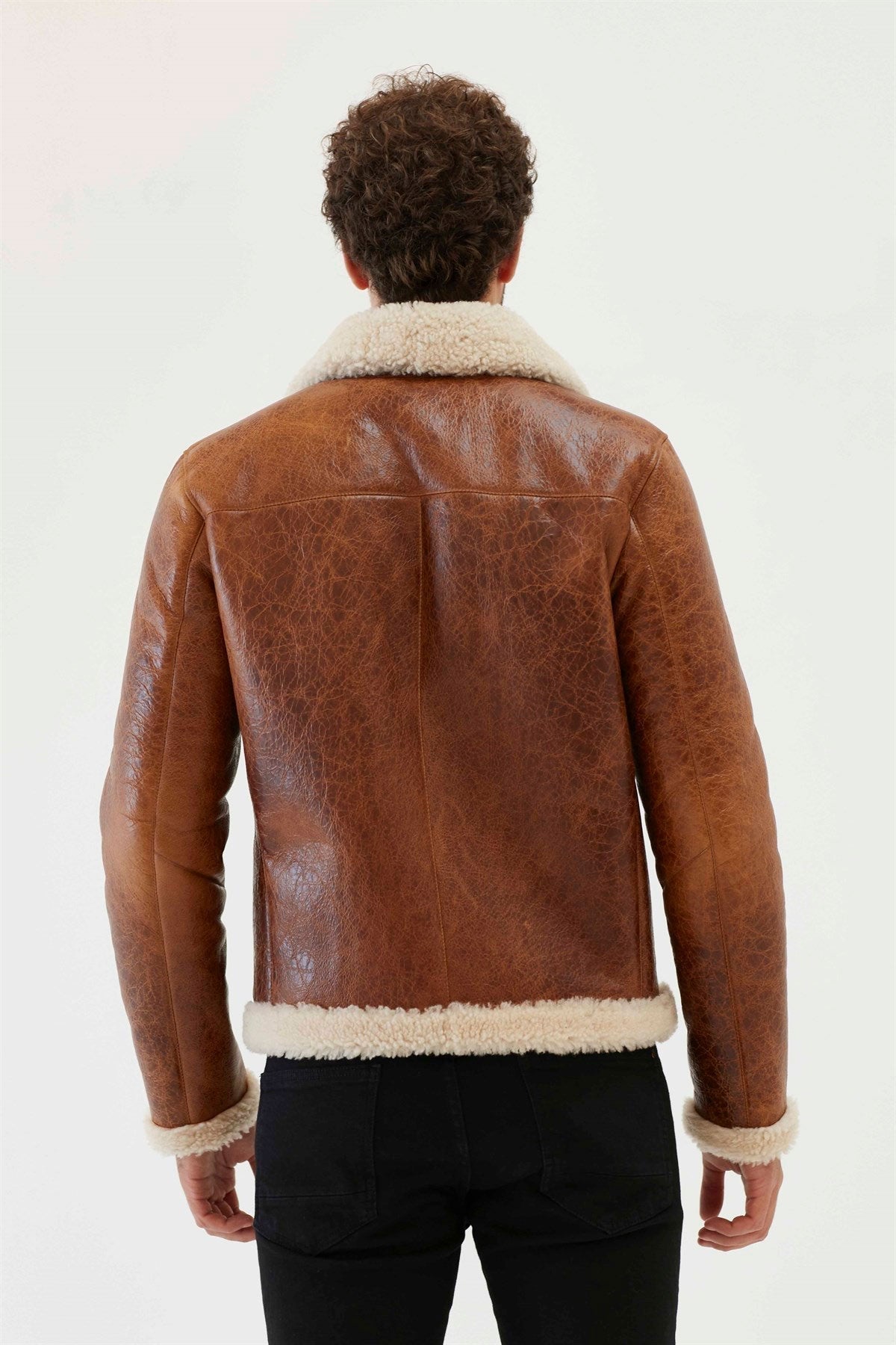 Men Aviator Tan & Off White Shearling Jacket