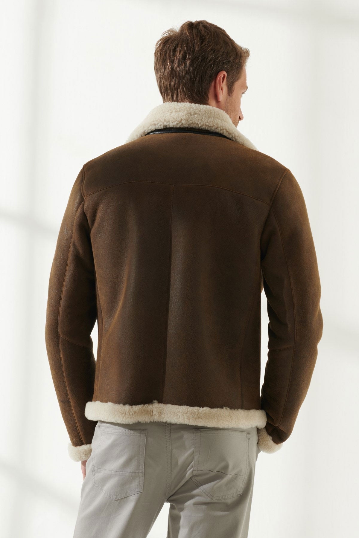 Men Aviator Brown With Off White Shearling Jacket