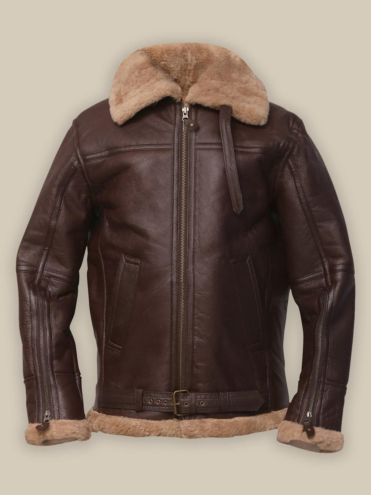 Men Brown Sheepskin Bomber Leather Jacket
