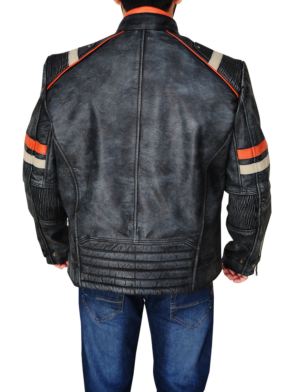 Men Distressed Black Cafe Racer Jacket