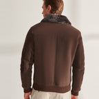 Men Brown Shearling Aviator Leather Bomber Jacket