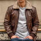 Men G-1 Flight Chocolate Brown Genuine Leather Bomber Jacket