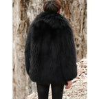 Men’s Black Winter Fox Fur Hooded Short Coat Jacket