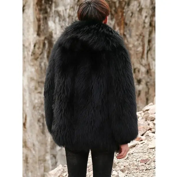 Men’s Black Winter Fox Fur Hooded Short Coat Jacket