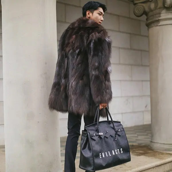 Men’s Fox Fur Coat Men’s Long Coat Men’s Winter Warm Jacket