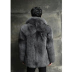 Men’s Luxury Black Winter Fox Fur Hooded Short Coat Jacket