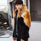 Men’s Luxury Gold Winter fox fur mink hooded fur coat Jacket