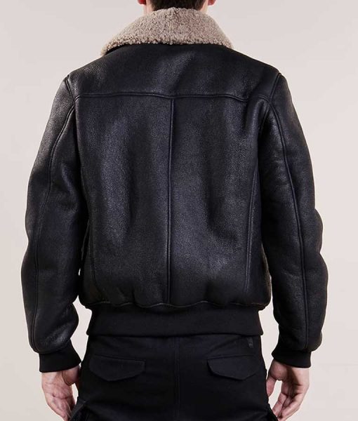 Mens Aviator Bomber Black Leather Jacket