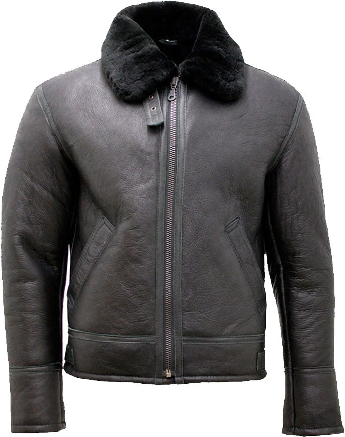 Mens Black Air Force Real Leather Jacket With Fur