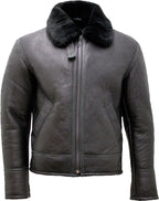 Mens Black Air Force Real Leather Jacket With Fur