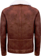 Mens Brown Cream Flying Leather Jacket With Fur