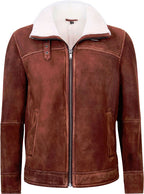Mens Brown Cream Flying Leather Jacket With Fur