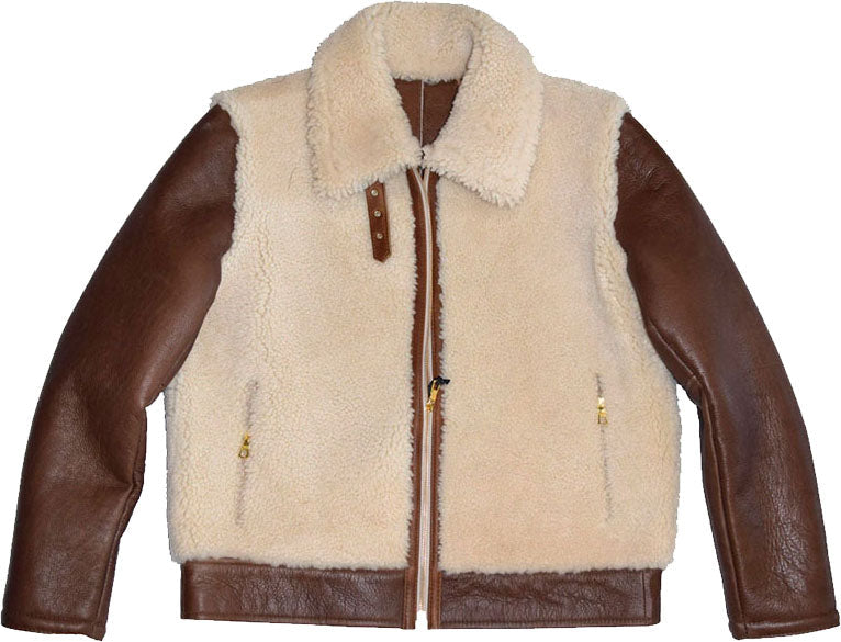 Mens Cowhide Out Tan Brown Leather Jacket With Fur