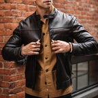 Mens Brown Cafe Racer Goatskin Leather Motorbike Jacket