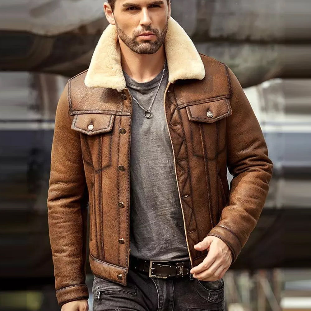 Men's Brown Sheepskin Shearling Leather Jacket