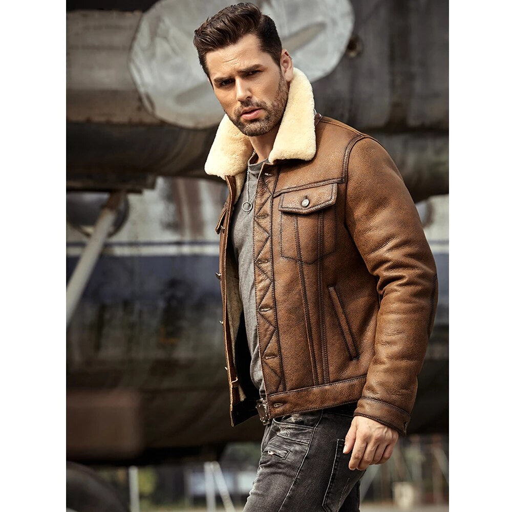Men's Brown Sheepskin Shearling Leather Jacket