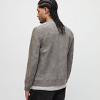 Mens Grey Suede Leather Bomber Jacket