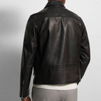 Mens Pointed Collar Black Shirt Style Leather Jacket