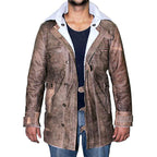 Mens Shearling Bomber Jacket - Distressed Real Leather Winter Coat for Men