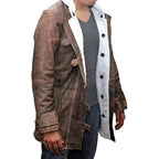 Mens Shearling Bomber Jacket - Distressed Real Leather Winter Coat for Men