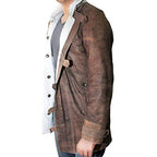 Mens Shearling Bomber Jacket - Distressed Real Leather Winter Coat for Men