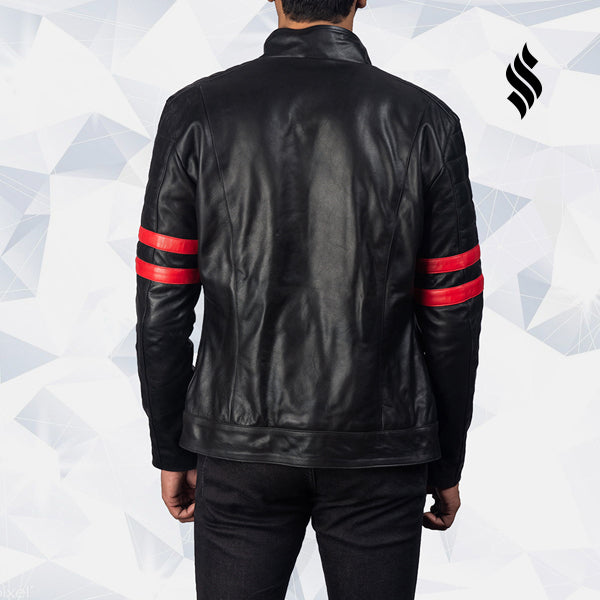 Monza Black & Red Leather Biker Jacket