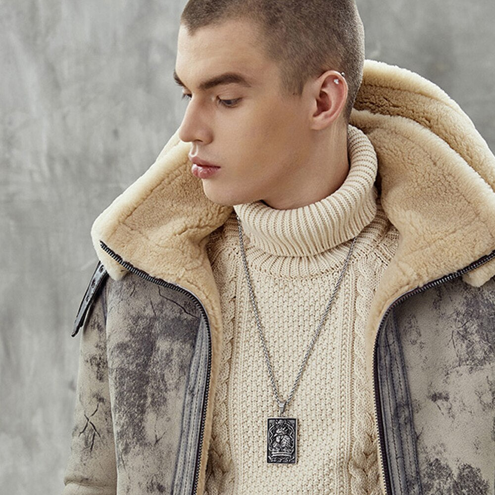 Men's RAF Double Collar Waxed RAF Sheepskin Shearling Jacket Coat