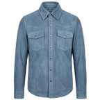 Mens Real Goat Suede Shirt Western Trucker Jacket Oliver Denim Blue