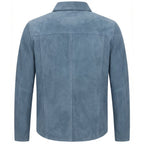Mens Real Goat Suede Shirt Western Trucker Jacket Oliver Denim Blue