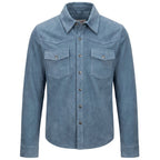 Mens Real Goat Suede Shirt Western Trucker Jacket Oliver Denim Blue