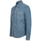 Mens Real Goat Suede Shirt Western Trucker Jacket Oliver Denim Blue