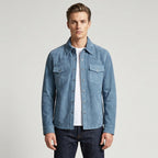 Mens Real Goat Suede Shirt Western Trucker Jacket Oliver Denim Blue
