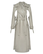 Off White Double Breasted Duster Leather Trench Coat