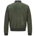 Mens Real Goat Suede Bomber Jacket MA-1 Varsity Design Ryan Olive Green