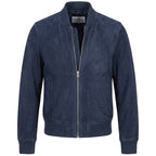 Mens Real Goat Suede Bomber Jacket MA-1 Varsity Design Ryan Navy Blue
