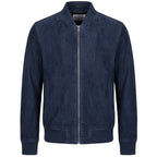 Mens Real Goat Suede Bomber Jacket MA-1 Varsity Design Ryan Navy Blue