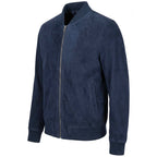 Mens Real Goat Suede Bomber Jacket MA-1 Varsity Design Ryan Navy Blue